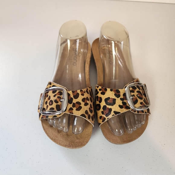 Yokono Calf Hair Leopard Print Jerba Slides Cork Sandals Shoes Womens Size 8 - Picture 4 of 8
